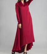 Maroon plain silk long-kurtis
