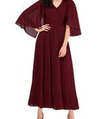 Maroon plain cotton long-kurtis