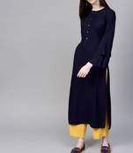 Blue plain cotton long-kurtis