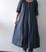 Blue plain cotton long-kurtis