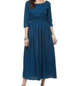 Royal-blue plain cotton long-kurtis
