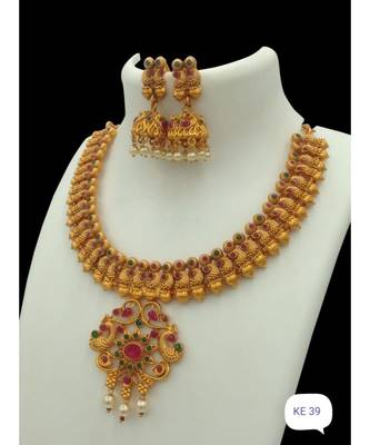 Stone Studded Designer Temple Necklace Sets 1