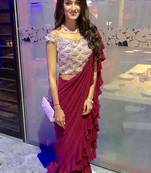 Maroon plain georgette saree with blouse