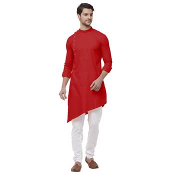 Red woven cotton kurta-pajama 1