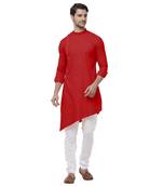 Red woven cotton kurta-pajama