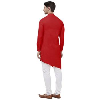 Red woven cotton kurta-pajama 2