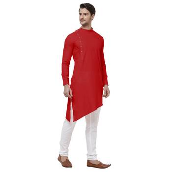 Red woven cotton kurta-pajama 3