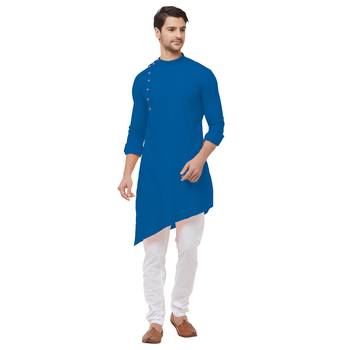 Blue woven cotton kurta-pajama 1