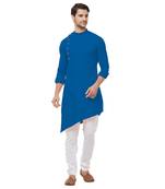 Blue woven cotton kurta-pajama