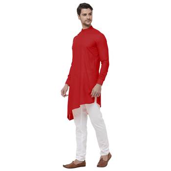 Red woven cotton kurta-pajama 4