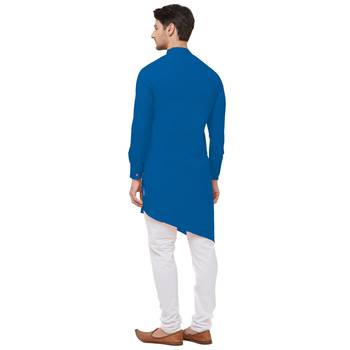 Blue woven cotton kurta-pajama 2