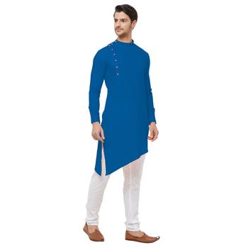 Blue woven cotton kurta-pajama 3