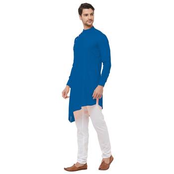 Blue woven cotton kurta-pajama 4