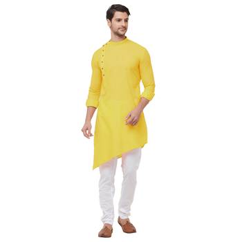 Yellow woven cotton kurta-pajama 1