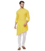 Yellow woven cotton kurta-pajama