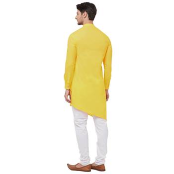 Yellow woven cotton kurta-pajama 2