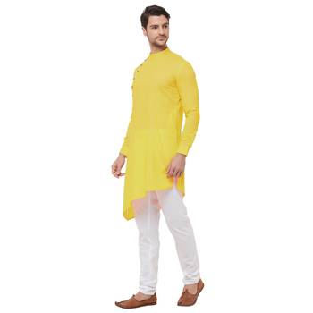 Yellow woven cotton kurta-pajama 4