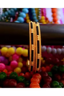 Set of 2 Bangles and Bracelets with Gold-Plated Beads