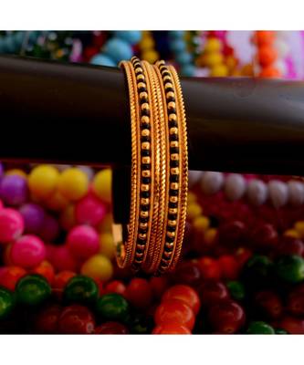 Golden Traditional Black Bead Gold Plated Pair Of Bangles  For Women And Girls 2