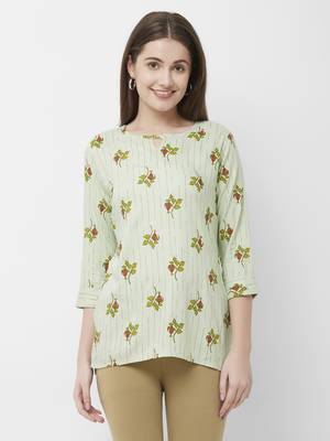 Green printed rayon cotton-tops 1