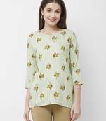Green printed rayon cotton-tops