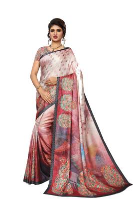 Pink woven pashmina saree with blouse 1