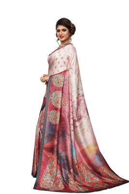 Pink woven pashmina saree with blouse 2