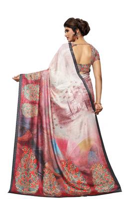 Pink woven pashmina saree with blouse 3
