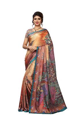 Orange woven pashmina saree with blouse 1