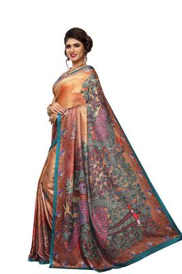 Orange woven pashmina saree with blouse 2
