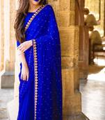 Blue colored Georgette Embroidered Designer Saree