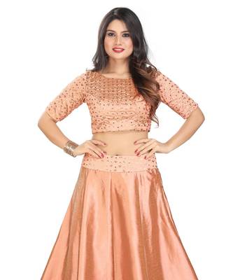 Peach Dupion Silk Padded Designer Ready Made Saree Blouse 1