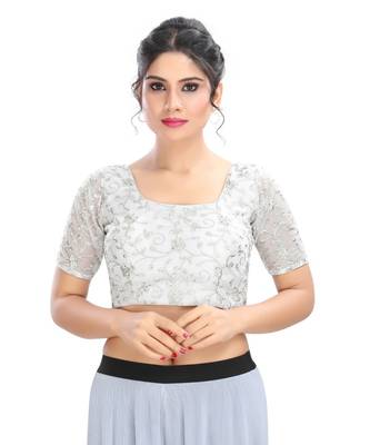Silver Netpadded Designer Ready Made Saree Blouse 1