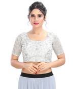 Silver Netpadded Designer Ready Made Saree Blouse