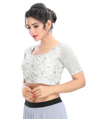 Silver Netpadded Designer Ready Made Saree Blouse 2