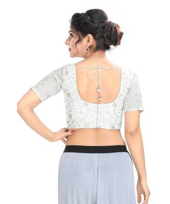 Silver Netpadded Designer Ready Made Saree Blouse 3