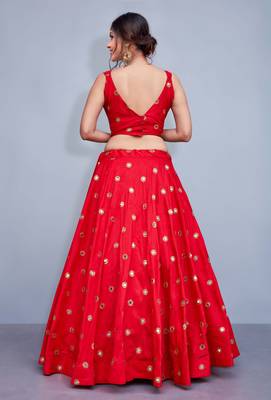 Red Embroidered Semi Stitched Lehenga, Choli And Dupatta Set 2