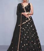 Black Embroidered Semi Stitched Lehenga, Choli And Dupatta Set