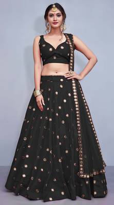 Black Embroidered Semi Stitched Lehenga, Choli And Dupatta Set 2
