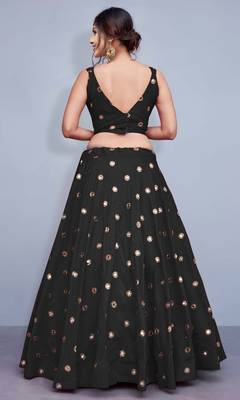 Black Embroidered Semi Stitched Lehenga, Choli And Dupatta Set 3