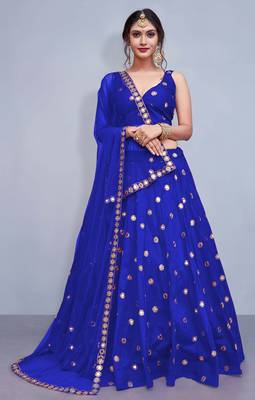 Blue Embroidered Semi Stitched Lehenga, Choli And Dupatta Set 1