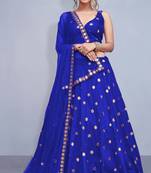 Blue Embroidered Semi Stitched Lehenga, Choli And Dupatta Set