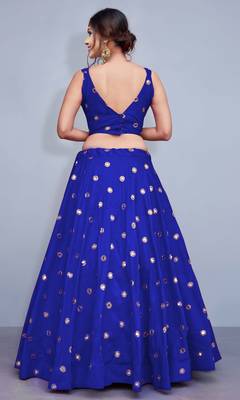 Blue Embroidered Semi Stitched Lehenga, Choli And Dupatta Set 2