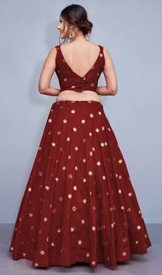 Maroon Embroidered Semi Stitched Lehenga, Choli And Dupatta Set 3