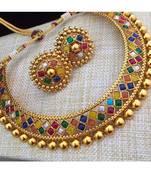 Multicolour Stone Studded Metallic Necklace Set