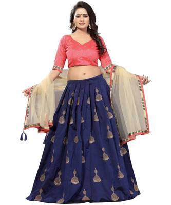 Blue Embroidered Semi Stitched Lehenga, Choli And Dupatta Set 1