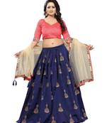 Blue Embroidered Semi Stitched Lehenga, Choli And Dupatta Set