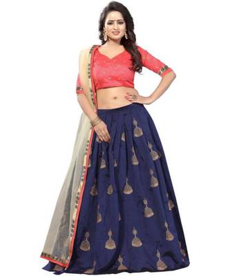 Blue Embroidered Semi Stitched Lehenga, Choli And Dupatta Set 2