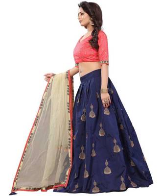 Blue Embroidered Semi Stitched Lehenga, Choli And Dupatta Set 3