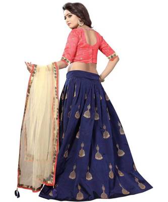 Blue Embroidered Semi Stitched Lehenga, Choli And Dupatta Set 4